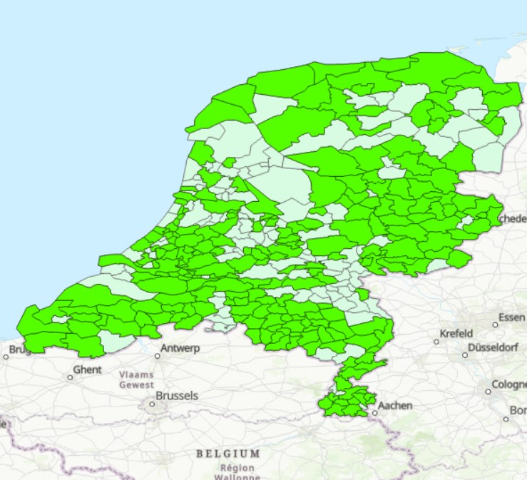 kaart van nederland met groene vlakjes