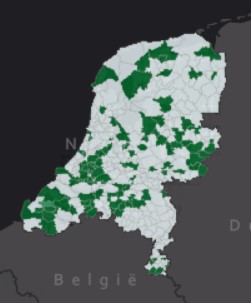 kaartje van Nederland met de stand van zaken van gepubliceerde kgl's