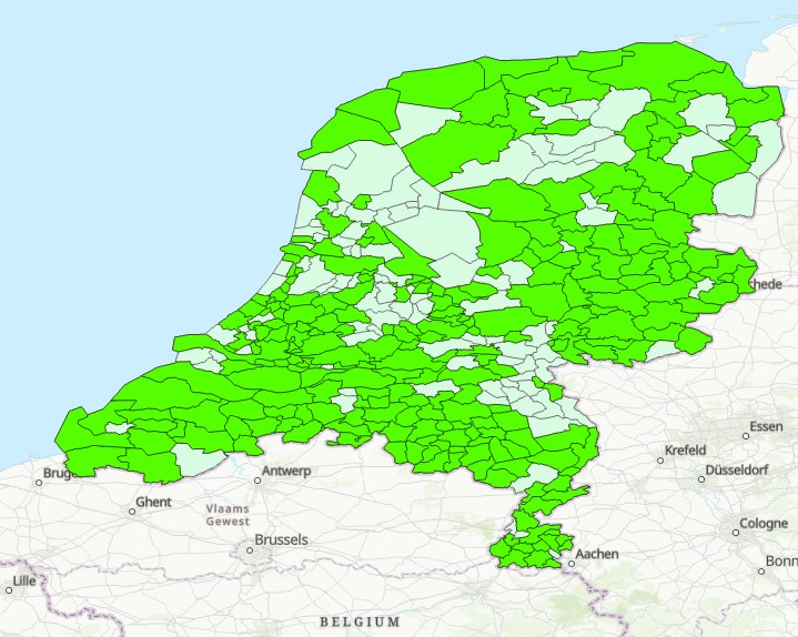 256 gemeenten met een account in het groen weergegeven 