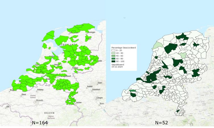 kaartje met de gemeenten die al een account voor het REV hebben aangevraagd. 